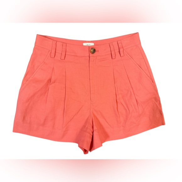 A.L.C. Mateo Pleated Linen-Blend Shorts in Dark Grapefruit Size 8 - Picture 7 of 10